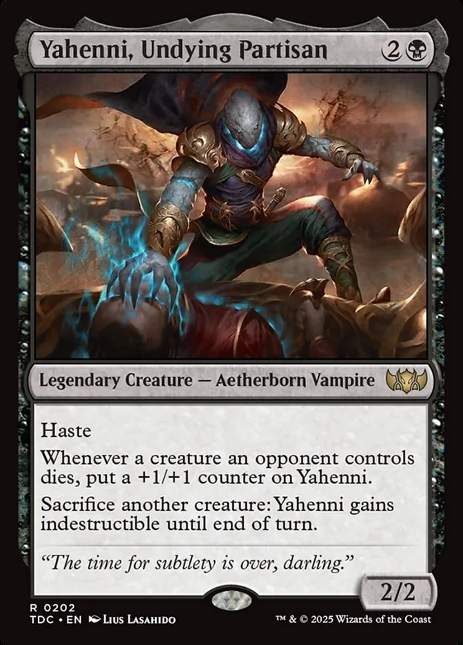 2025 Tarkir: Dragonstorm Commander Yahenni, Undying Partisan #202 rare card image