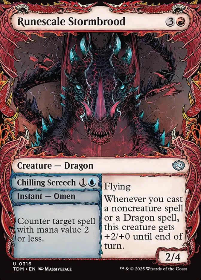 2025 Tarkir: Dragonstorm Runescale Stormbrood // Chilling Screech [Showcase] uncommon #316 uncommon card image
