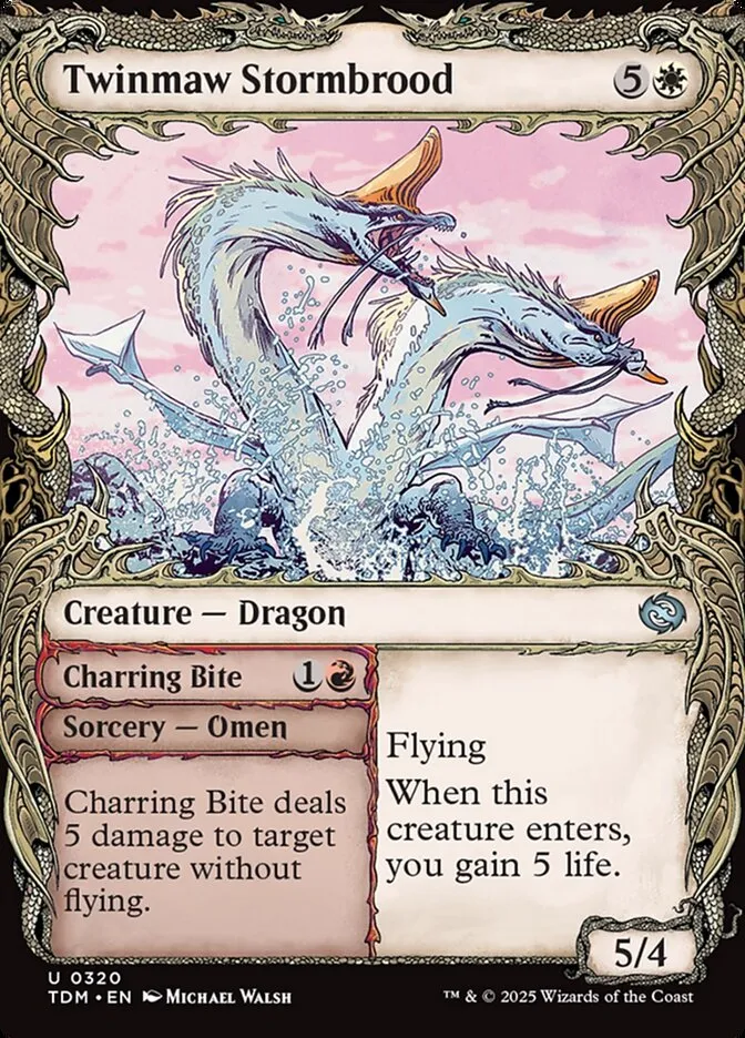 2025 Tarkir: Dragonstorm Twinmaw Stormbrood // Charring Bite [Showcase] uncommon #320 uncommon card image