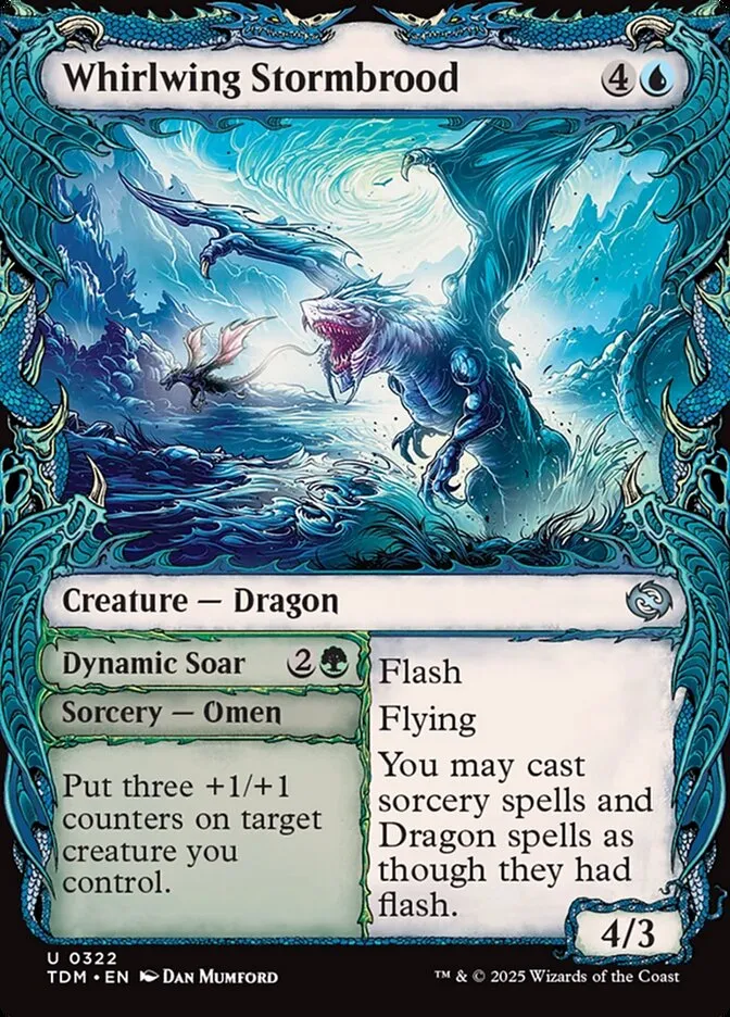 2025 Tarkir: Dragonstorm Whirlwing Stormbrood // Dynamic Soar [Showcase] uncommon #322 uncommon card image