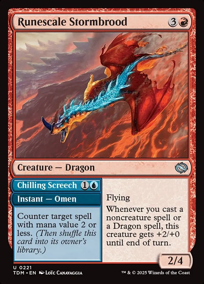 2025 Tarkir: Dragonstorm Runescale Stormbrood // Chilling Screech #221 uncommon card image