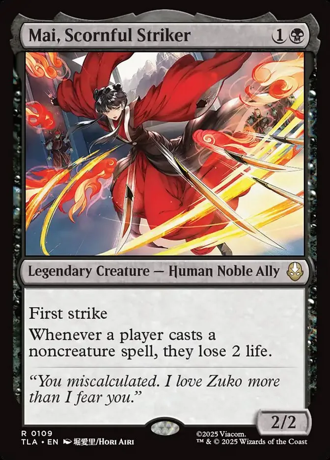 2025 Avatar: The Last Airbender Mai, Scornful Striker rare #109 rare card image
