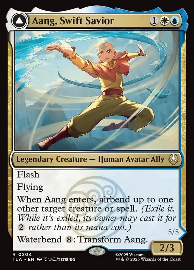 2025 Avatar: The Last Airbender Aang, Swift Savior // Aang and La, Ocean's Fury rare #204 rare card image
