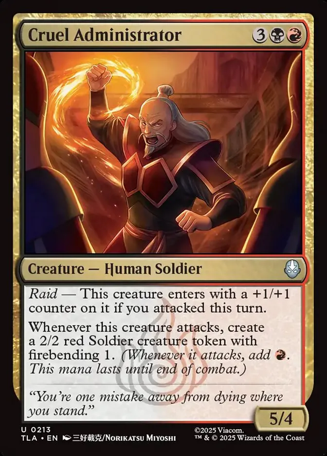 2025 Avatar: The Last Airbender Cruel Administrator #213 uncommon card image