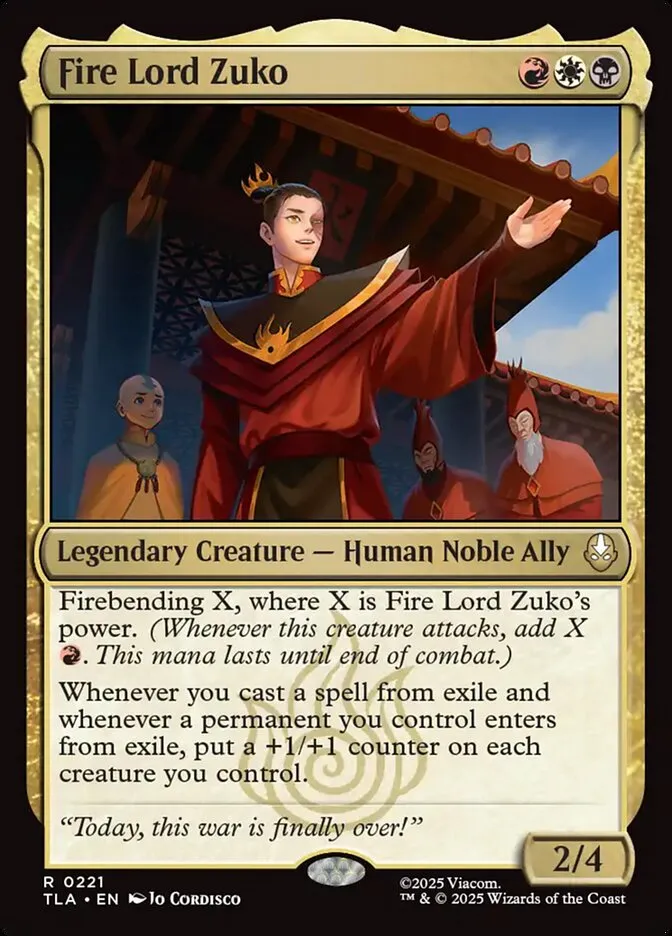 2025 Avatar: The Last Airbender Fire Lord Zuko #221 rare card image
