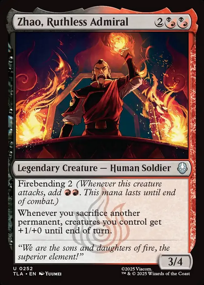 2025 Avatar: The Last Airbender Zhao, Ruthless Admiral #252 uncommon card image