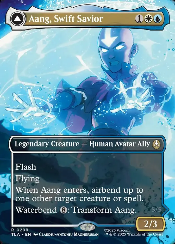 2025 Avatar: The Last Airbender Aang, Swift Savior // Aang and La, Ocean's Fury rare #298 rare card image