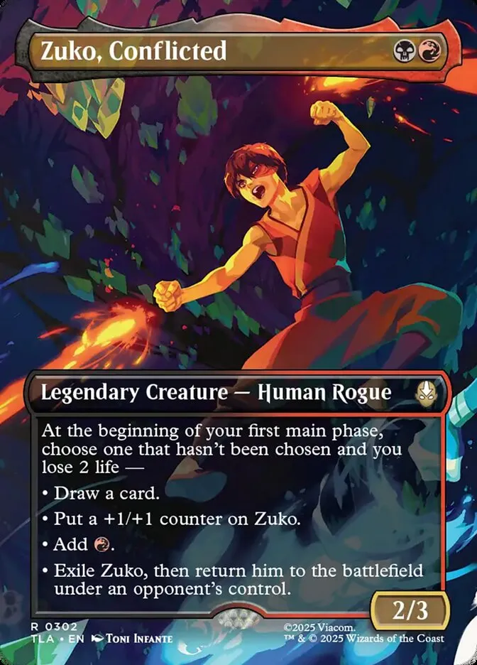 2025 Avatar: The Last Airbender Zuko, Conflicted rare #302 rare card image