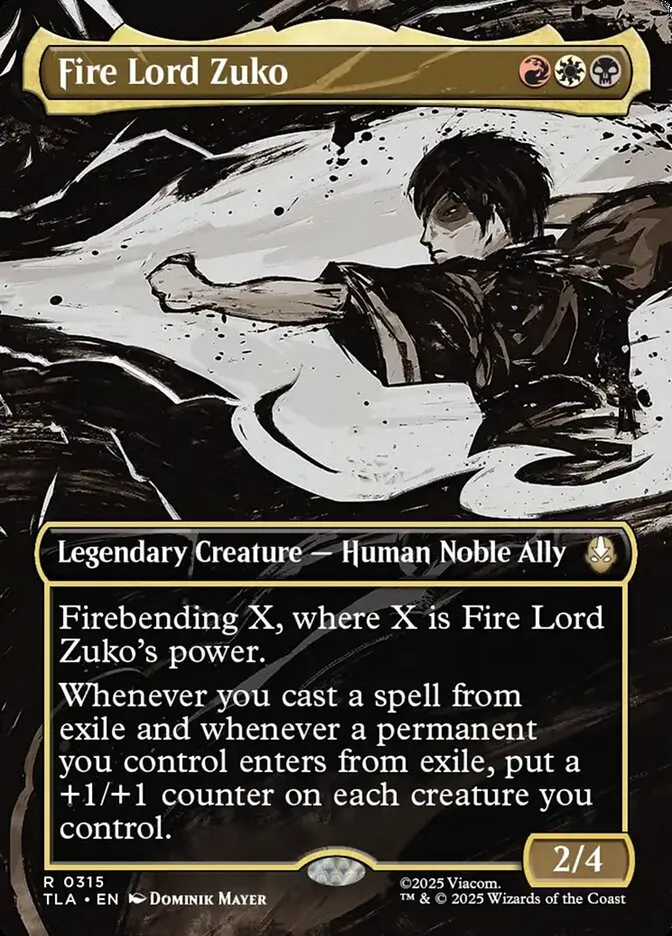 2025 Avatar: The Last Airbender Fire Lord Zuko rare #315 rare card image