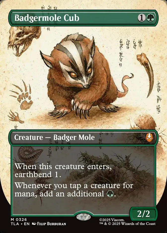 2025 Avatar: The Last Airbender Badgermole Cub [Borderless Foil] mythic #326 mythic card image