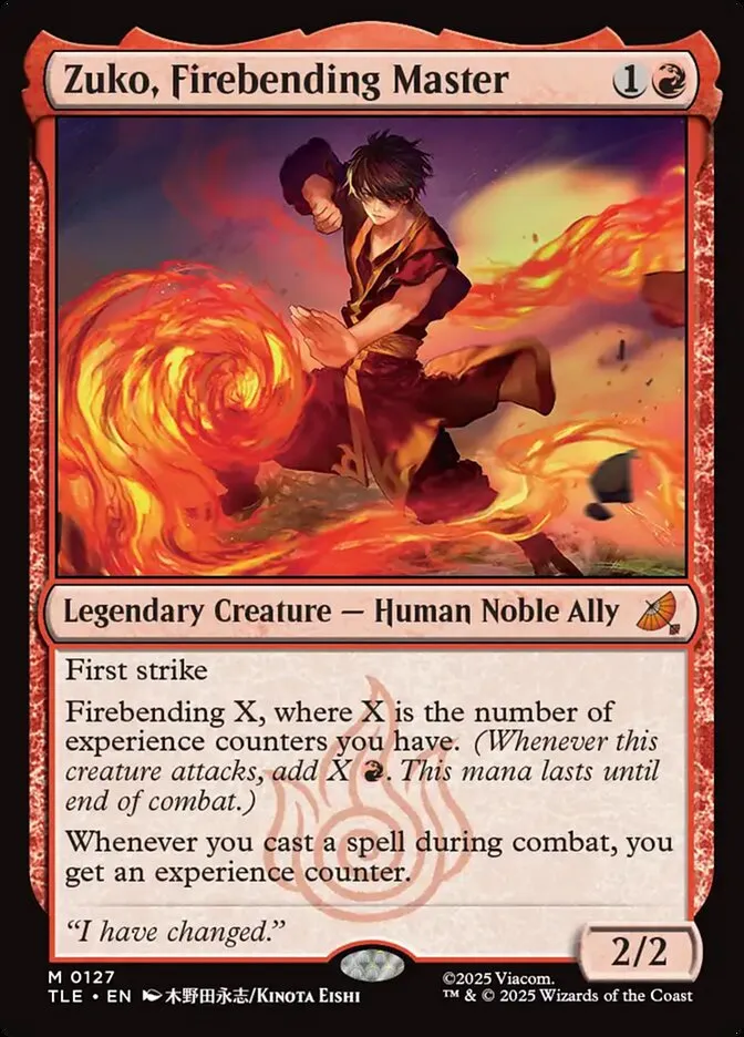 2025 Avatar: The Last Airbender Eternal Zuko, Firebending Master #127 mythic card image