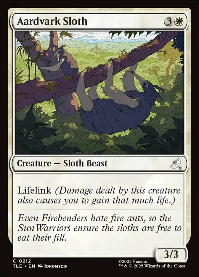 2025 Avatar: The Last Airbender Eternal Aardvark Sloth #212 common card image