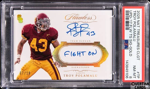 2025 National Treasures Troy Polamalu Collegiate Update '17 Team Slogan Signatures Gold #TP card image