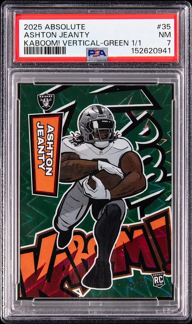 2025 Panini Absolute Ashton Jeanty Kaboom! Vertical Green #35 card image