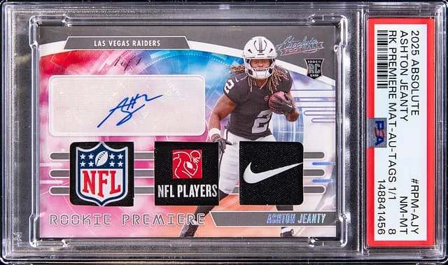 2025 Panini Absolute Ashton Jeanty Premiere Materials Autograph Laundry Tags #RPM-AJY card image
