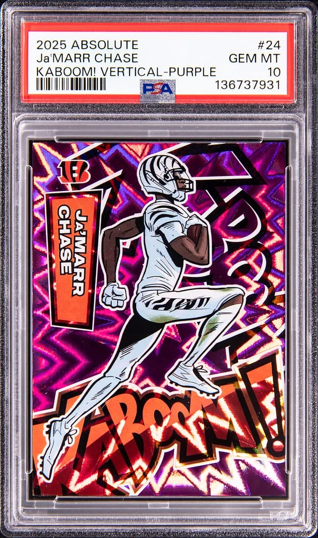 2025 Panini Absolute Ja'Marr Chase Kaboom! Vertical Purple #24 card image