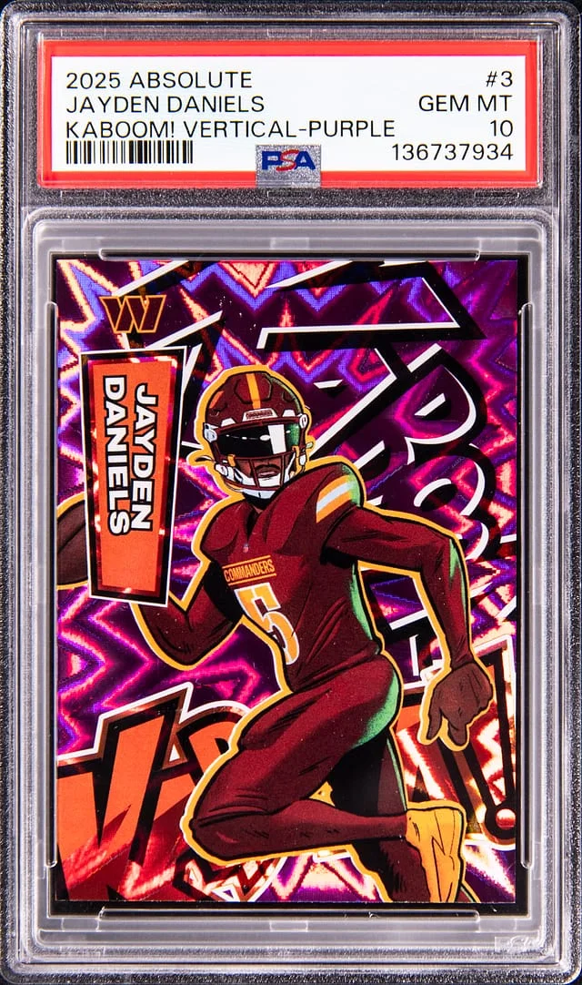 2025 Panini Absolute Jayden Daniels Kaboom! Vertical Purple #3 card image