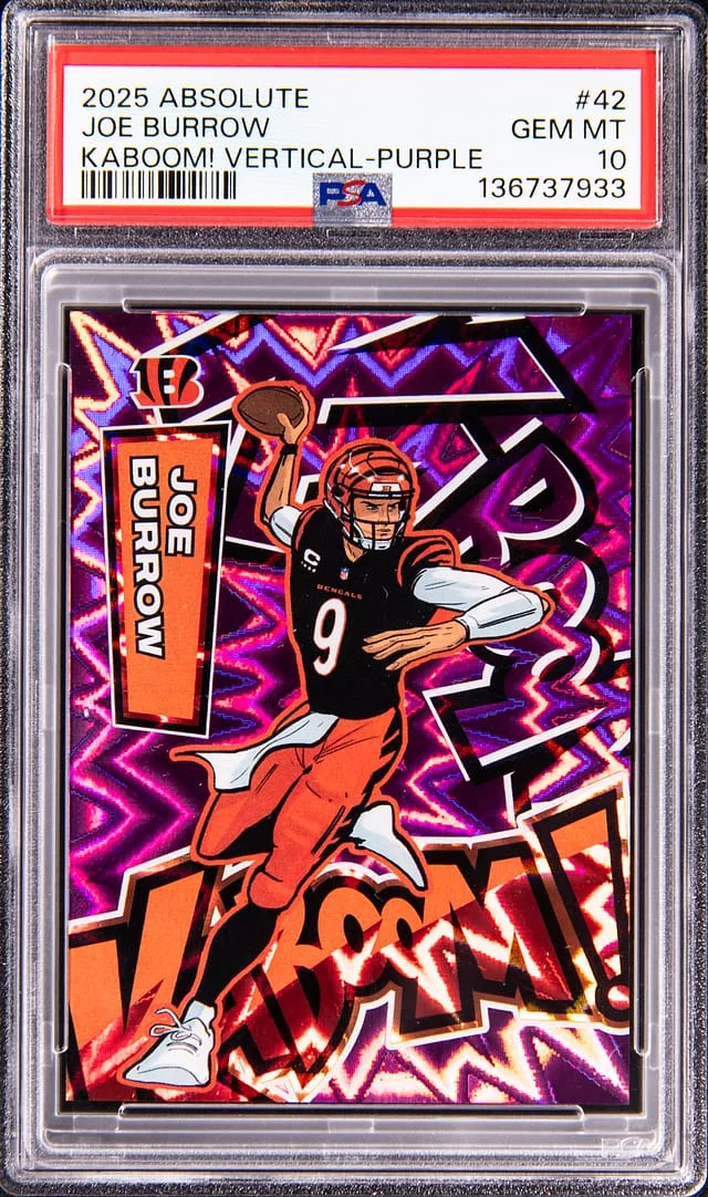 2025 Panini Absolute Joe Burrow Kaboom! Vertical Purple #42 card image