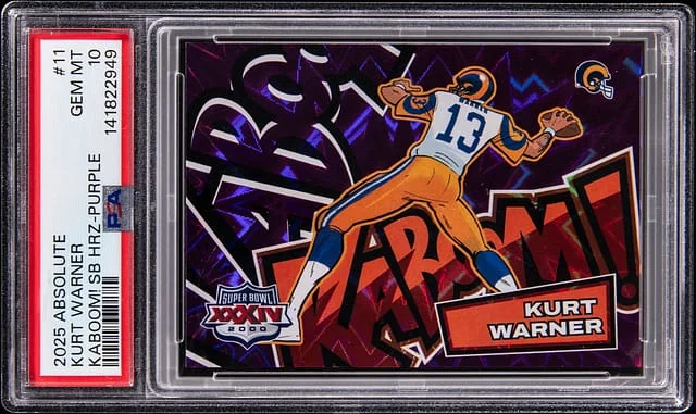 2025 Panini Absolute Kurt Warner Kaboom! Super Bowl Horizontal Purple #11 card image