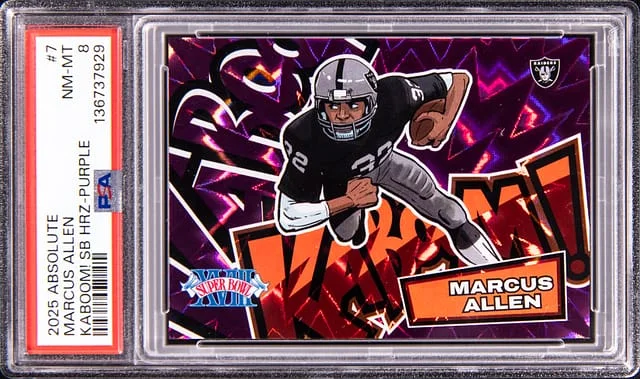 2025 Panini Absolute Marcus Allen Kaboom! Super Bowl Horizontal Purple #7 card image