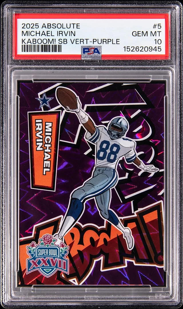 2025 Panini Absolute Michael Irvin Kaboom! Super Bowl Vertical Purple #5 card image