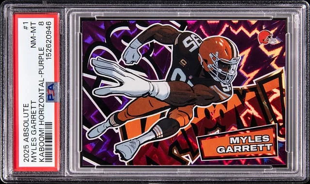 2025 Panini Absolute Myles Garrett Kaboom! Horizontal Purple #1 card image