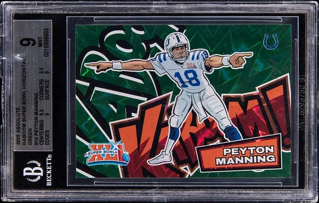2025 Panini Absolute Peyton Manning Kaboom! Super Bowl Horizontal Green #10 card image
