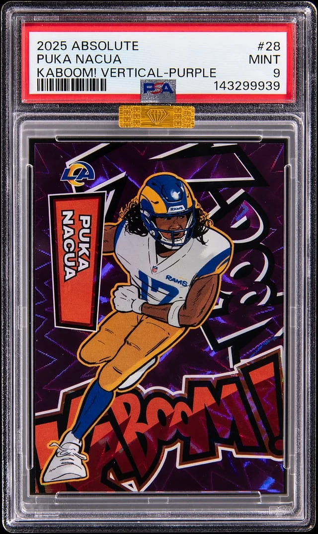 2025 Panini Absolute Puka Nacua Kaboom! Vertical Purple #28 card image