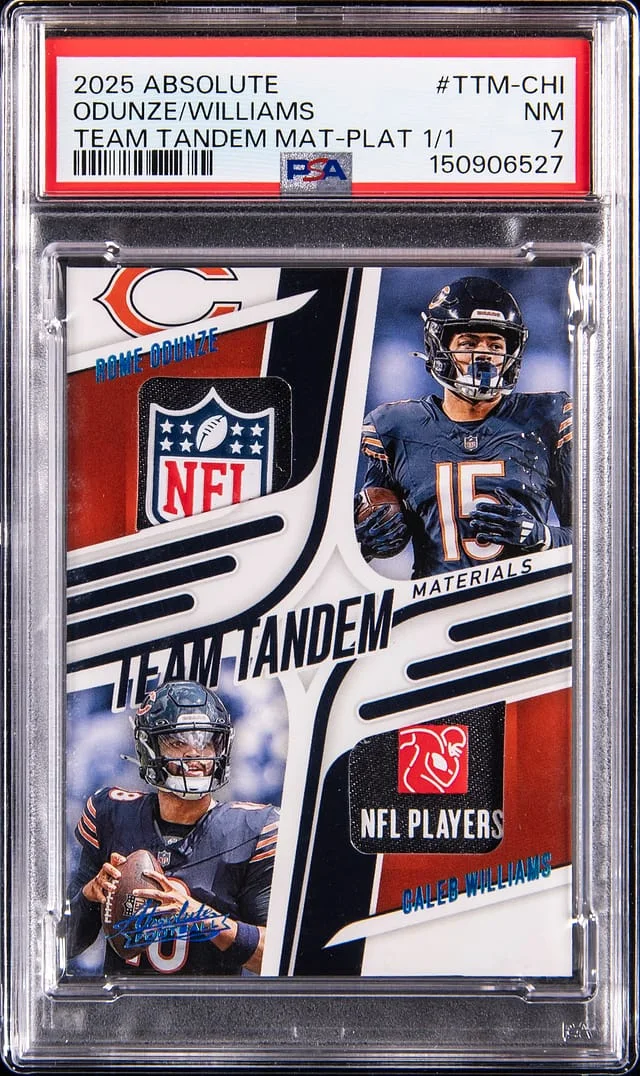 2025 Panini Absolute Rome Odunze/Caleb Williams Team Tandem Materials Platinum #TTM-CHI card image