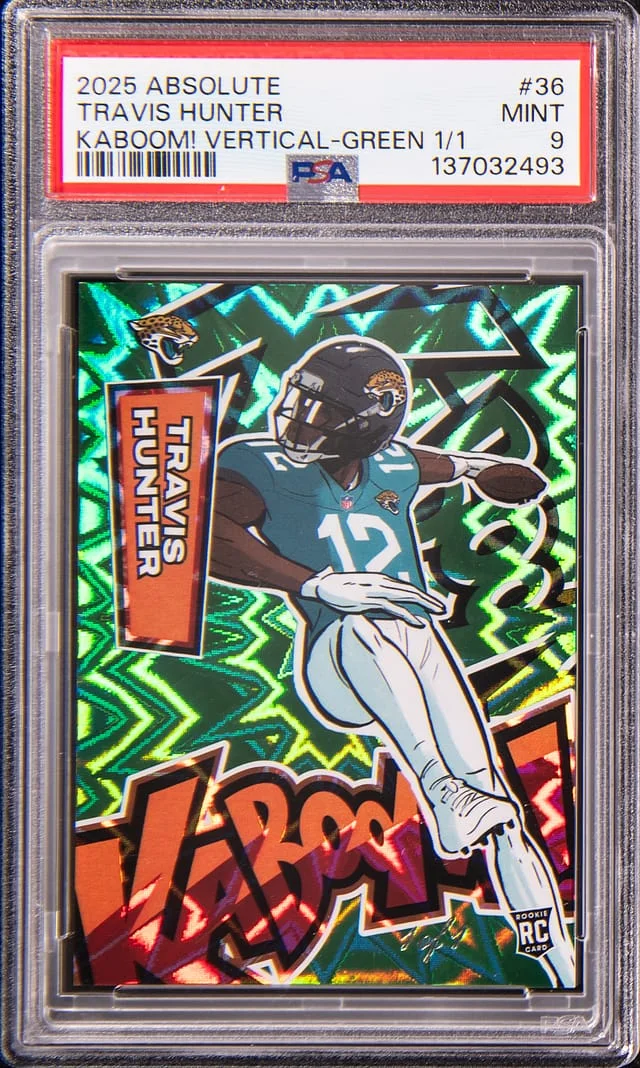 2025 Panini Absolute Travis Hunter Kaboom! Vertical Green #36 card image