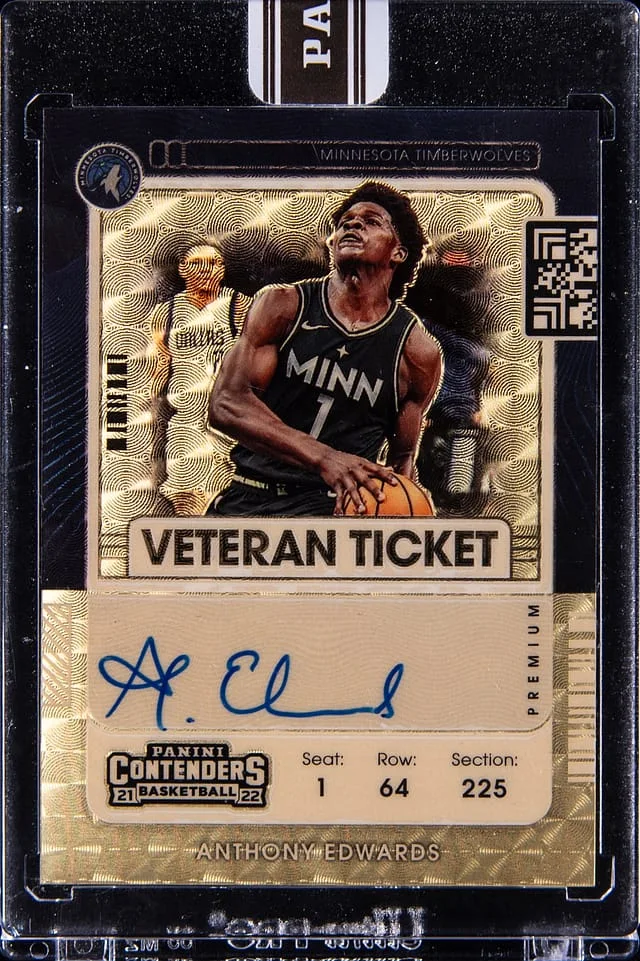 2025 Panini Black Anthony Edwards Box '21-22 Panini Contenders Veteran Ticket Autographs Gold Vinyl #VT-AEW card image