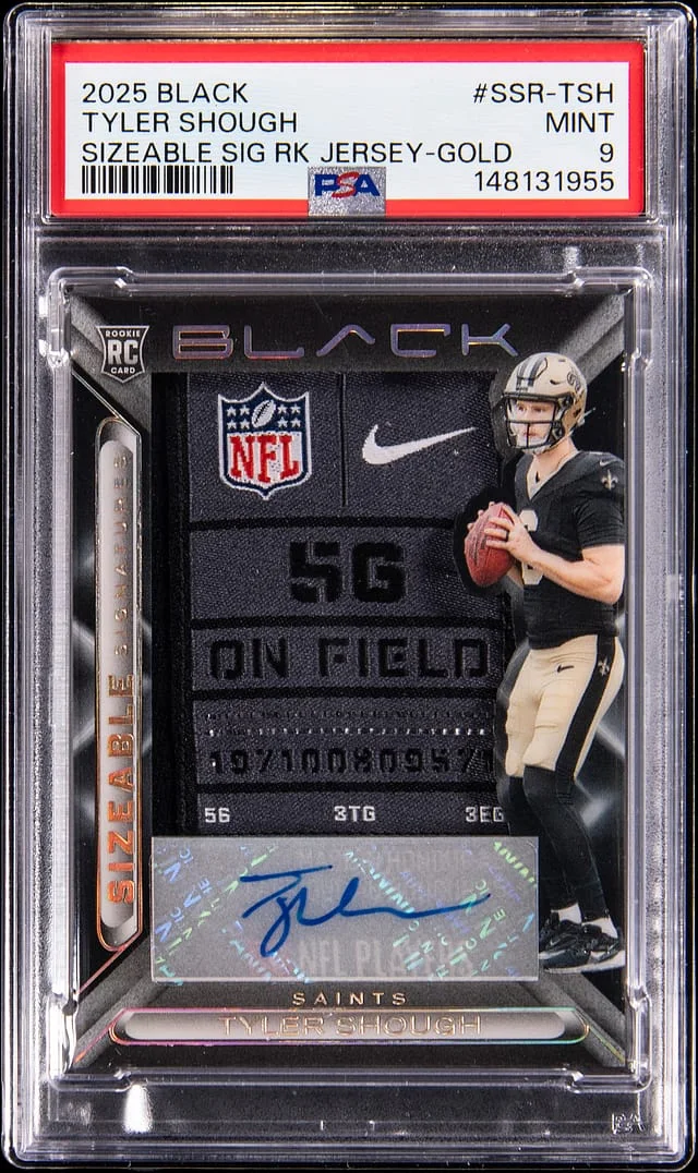 2025 Panini Black Tyler Shough Sizeable Signatures Jersey Gold #SSR-TSH card image