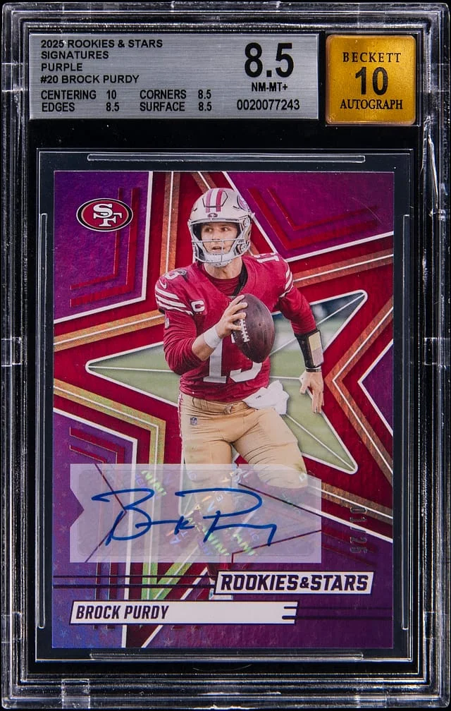 2025 Panini Brock Purdy Rookies & Stars Signatures Purple #20 card image