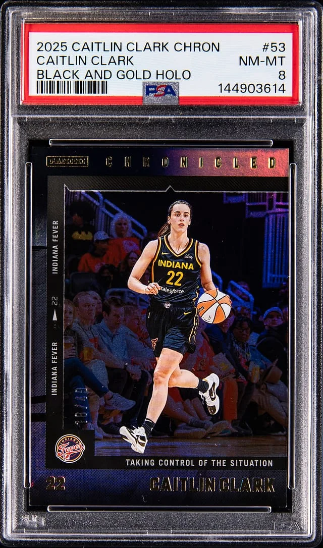 2025 Panini Caitlin Clark Chronicles Black And Gold Holo #53 card image
