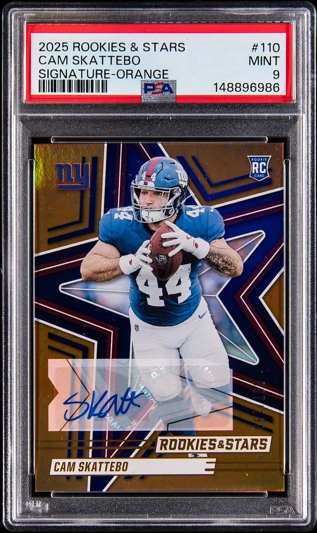 2025 Panini Cam Skattebo Rookies & Stars Signatures Orange #110 card image