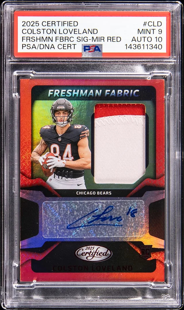 2025 Panini Certified Colston Loveland Freshman Fabric Signature Mirror Red #FBC-CLD card image