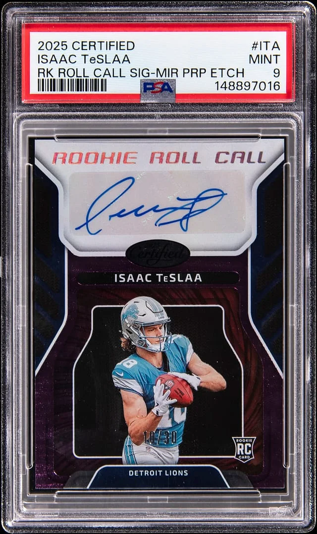 2025 Panini Certified Isaac TeSlaa Roll Call Signatures Mirror Purple Etch #RRC-ITA card image