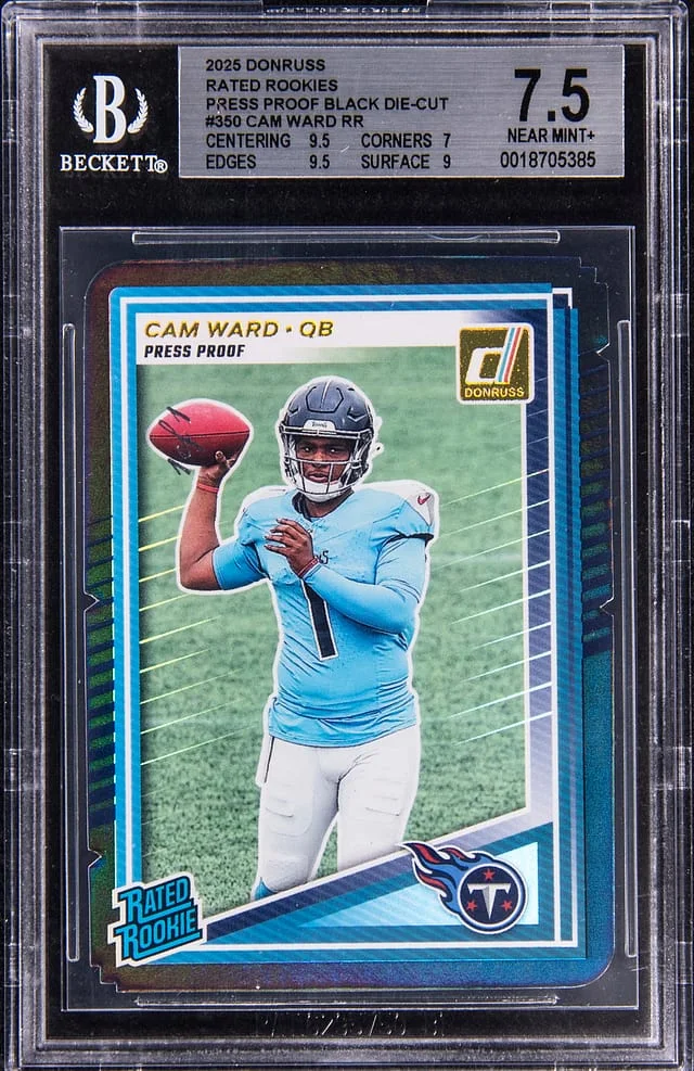 2025 Panini Donruss Cam Ward Rated Rookies Press Proof Black Die-Cut #350 card image