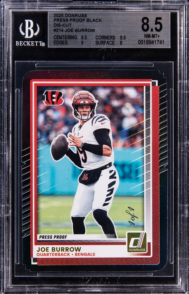 2025 Panini Donruss Joe Burrow Die-Cut Press Proof Black #214 card image