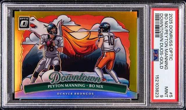 2025 Panini Donruss Optic Peyton Manning/Bo Nix - Nix's Jersey Number Downtown Duos Gold #5 card image