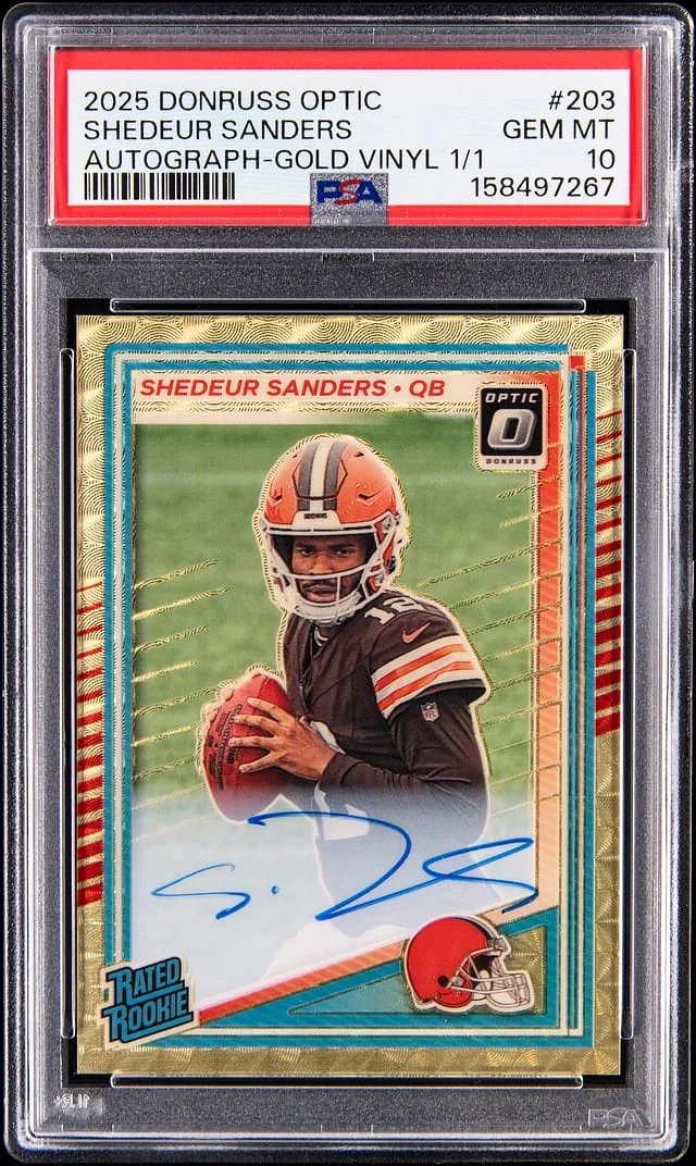 2025 Panini Donruss Optic Shedeur Sanders Rated Autographs Gold Vinyl Prizm #203 card image