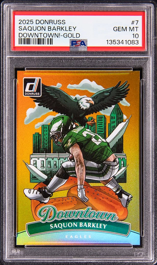 2025 Panini Donruss Saquon Barkley Downtown! Gold #7 card image