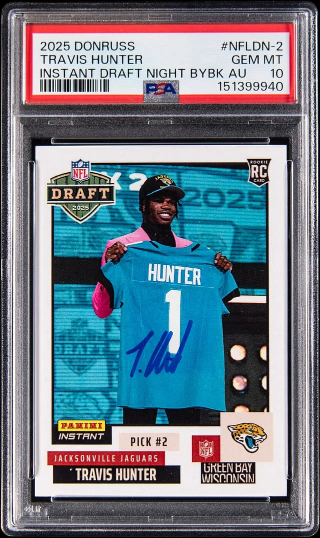 2025 Panini Donruss Travis Hunter Instant Draft Night Buyback Autograph #NFLDN-2 card image