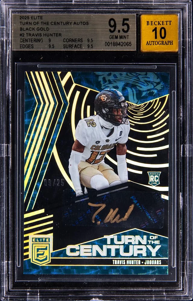 2025 Panini Donruss Travis Hunter Elite Turn Of The Century Autographs Black Gold #TOC-THU card image