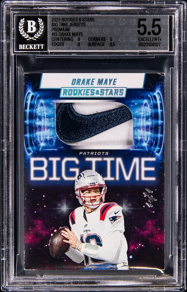 2025 Panini Drake Maye Rookies & Stars Big Time Jerseys Premium #15 card image
