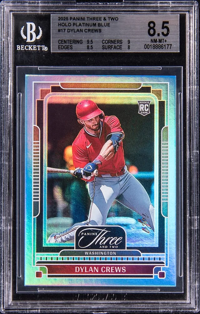 2025 Panini Dylan Crews Three & Two Holo Platinum Blue #17 card image