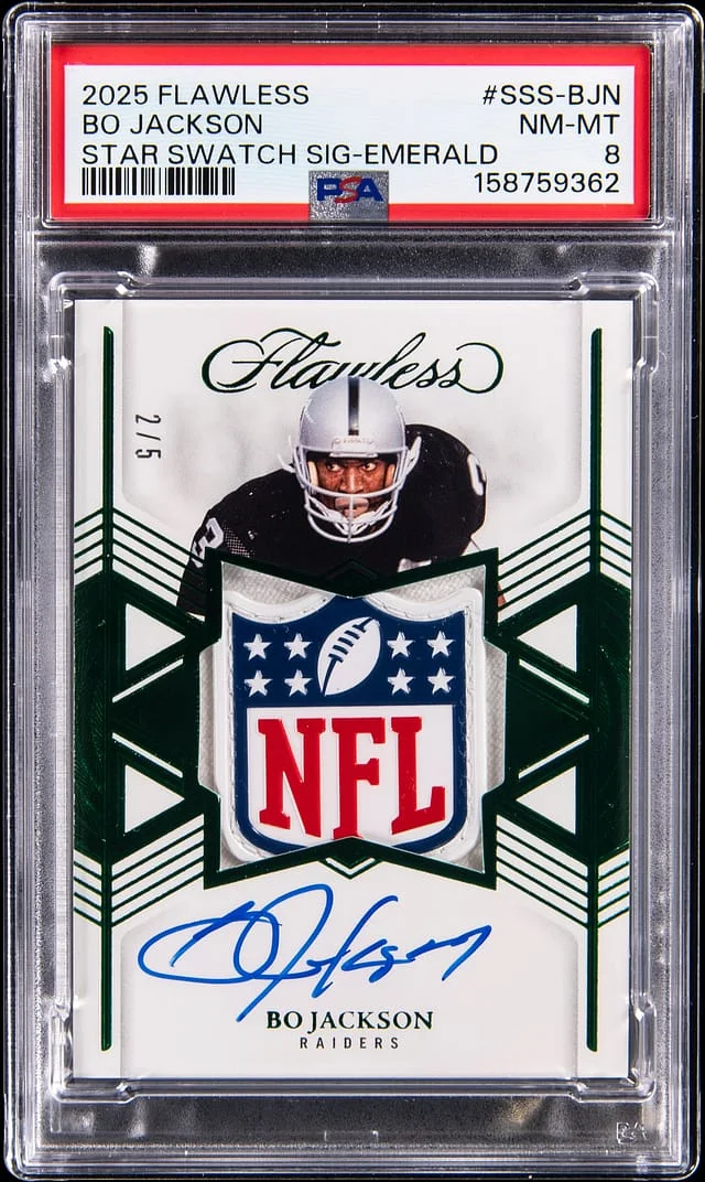 2025 Panini Flawless Bo Jackson Star Swatch Signatures Emerald #SSS-BJN card image