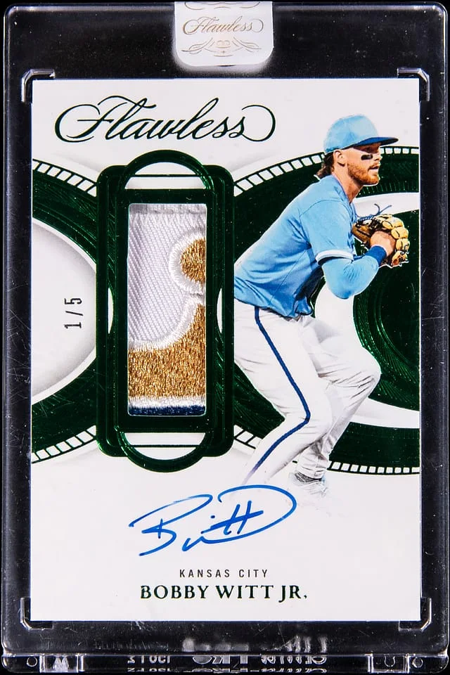 2025 Panini Flawless Bobby Witt Jr. Prominent Swatch Signatures Emerald #PSS-BWJ card image
