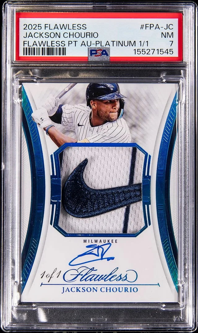 2025 Panini Flawless Jackson Chourio Patch Autographs Platinum #FPA-JC card image