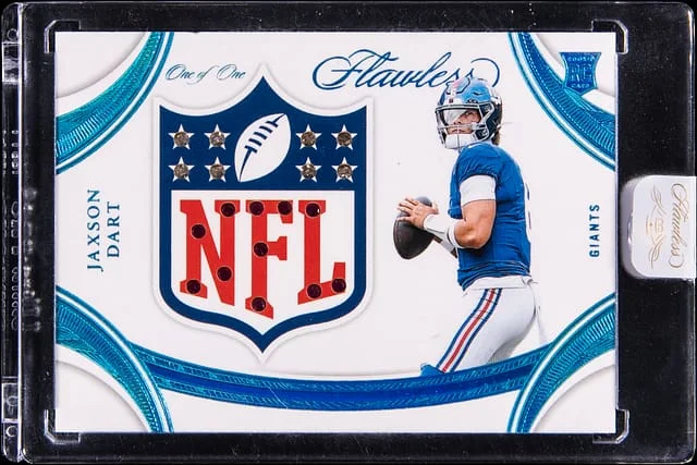 2025 Panini Flawless Jaxson Dart Gem Relic - Panini Encased NFL Shield Gems #NSG-JDT card image